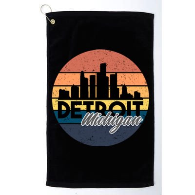 Detroit Michigan Retro Skyline Platinum Collection Golf Towel