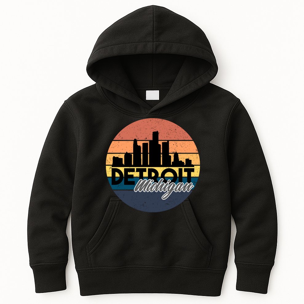 Detroit Michigan Retro Skyline Kids Hoodie