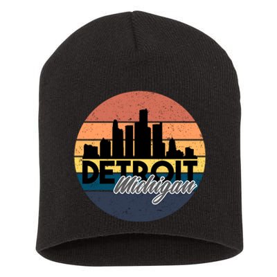 Detroit Michigan Retro Skyline Short Acrylic Beanie