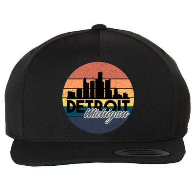 Detroit Michigan Retro Skyline Wool Snapback Cap