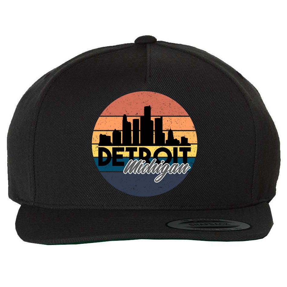 Detroit Michigan Retro Skyline Wool Snapback Cap