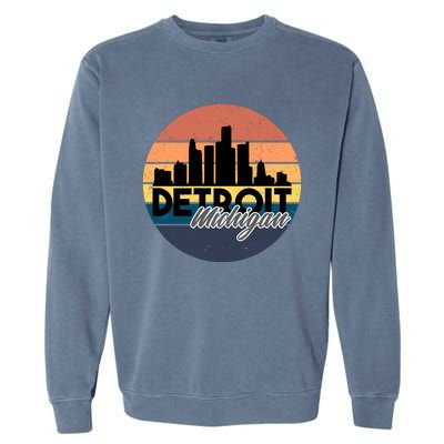 Detroit Michigan Retro Skyline Garment-Dyed Sweatshirt