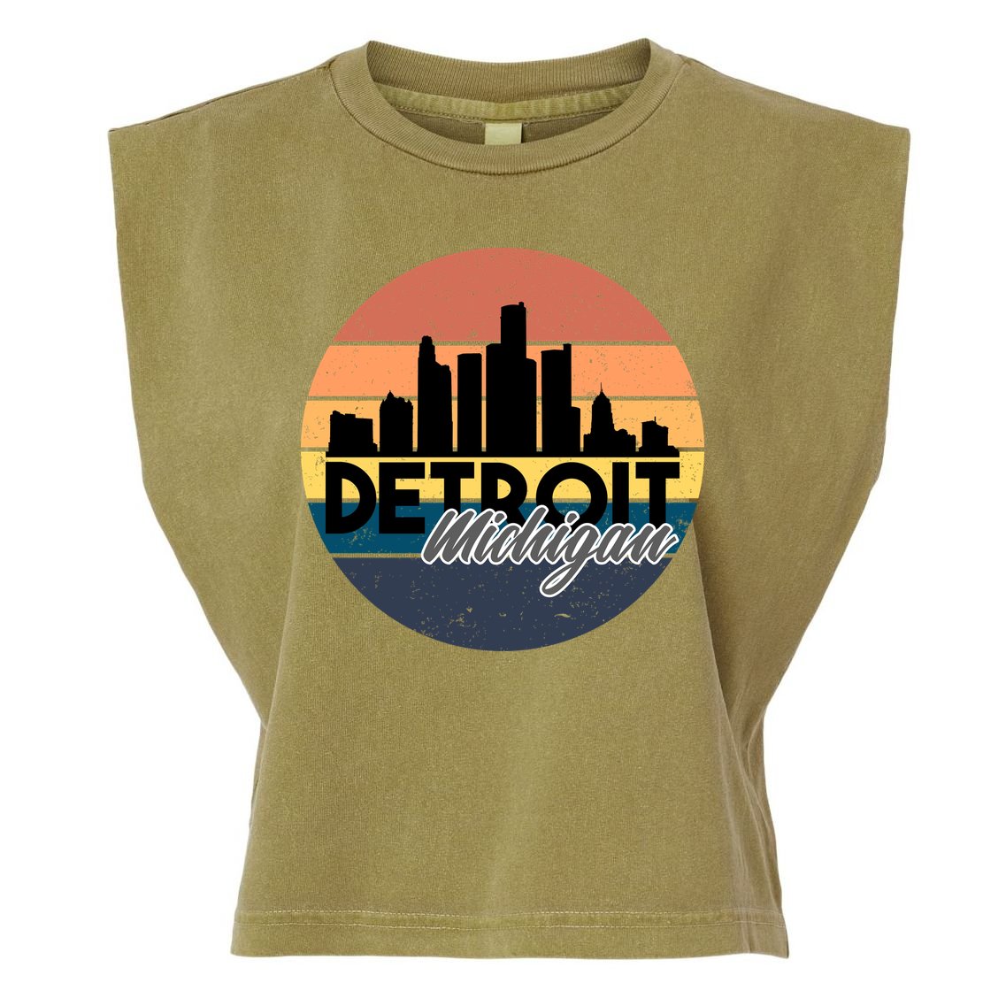 Detroit Michigan Retro Skyline Garment-Dyed Women's Muscle Tee