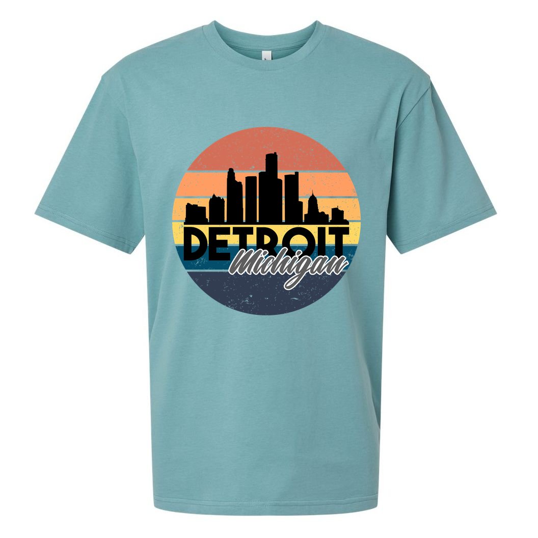 Detroit Michigan Retro Skyline Sueded Cloud Jersey T-Shirt