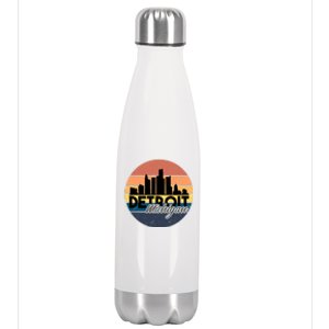 Detroit Michigan Retro Skyline Stainless Steel Insulated Water Bottle