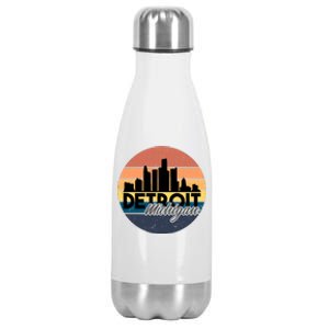 Detroit Michigan Retro Skyline Stainless Steel Insulated Water Bottle