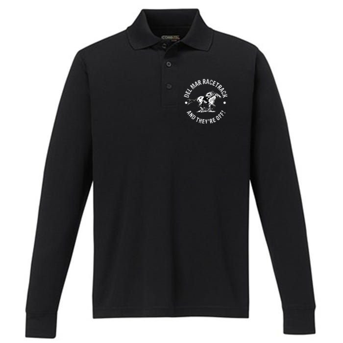 Del Mar Racetrack Horse Racing Racer Fan Equestrian Ca Derby Performance Long Sleeve Polo