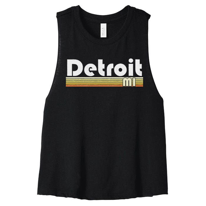 Detroit Michigan Retro Style City Town Vintage Pride 70s 80s Women's Racerback Cropped Tank