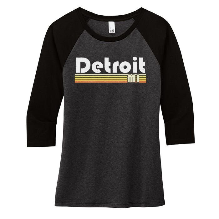 Detroit Michigan Retro Style City Town Vintage Pride 70s 80s Women's Tri-Blend 3/4-Sleeve Raglan Shirt