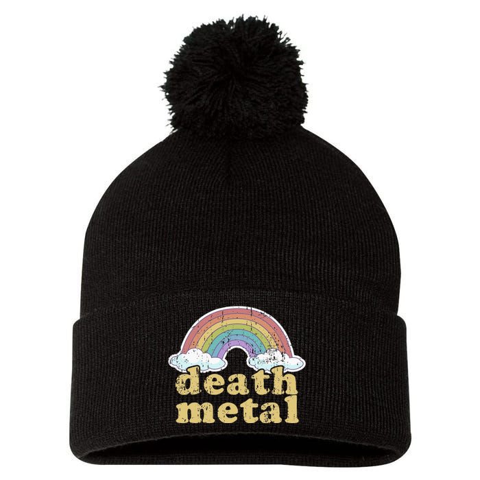 DEATH METAL Rainbow Funny Retro Vintage Love Music Metalhead Pom Pom 12in Knit Beanie