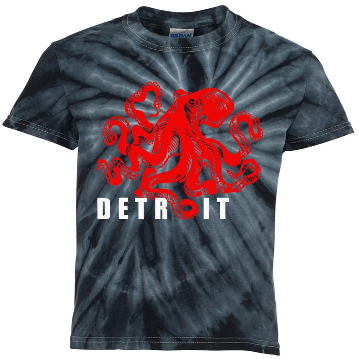 Detroit Michigan Souvenir Octopus Kraken Detroit Kids Tie-Dye T-Shirt