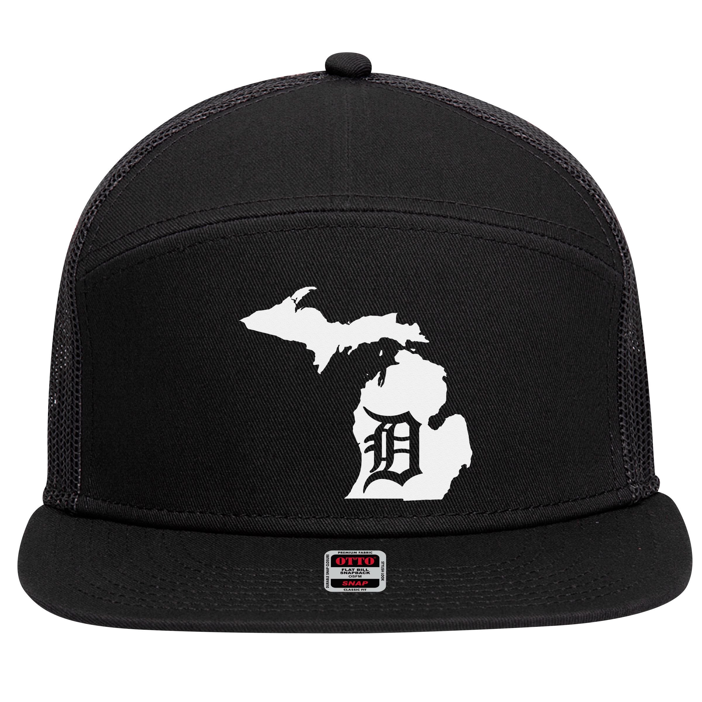 Detroit Michigan State Map Silhouette D United States 7 Panel Mesh Trucker Snapback Hat