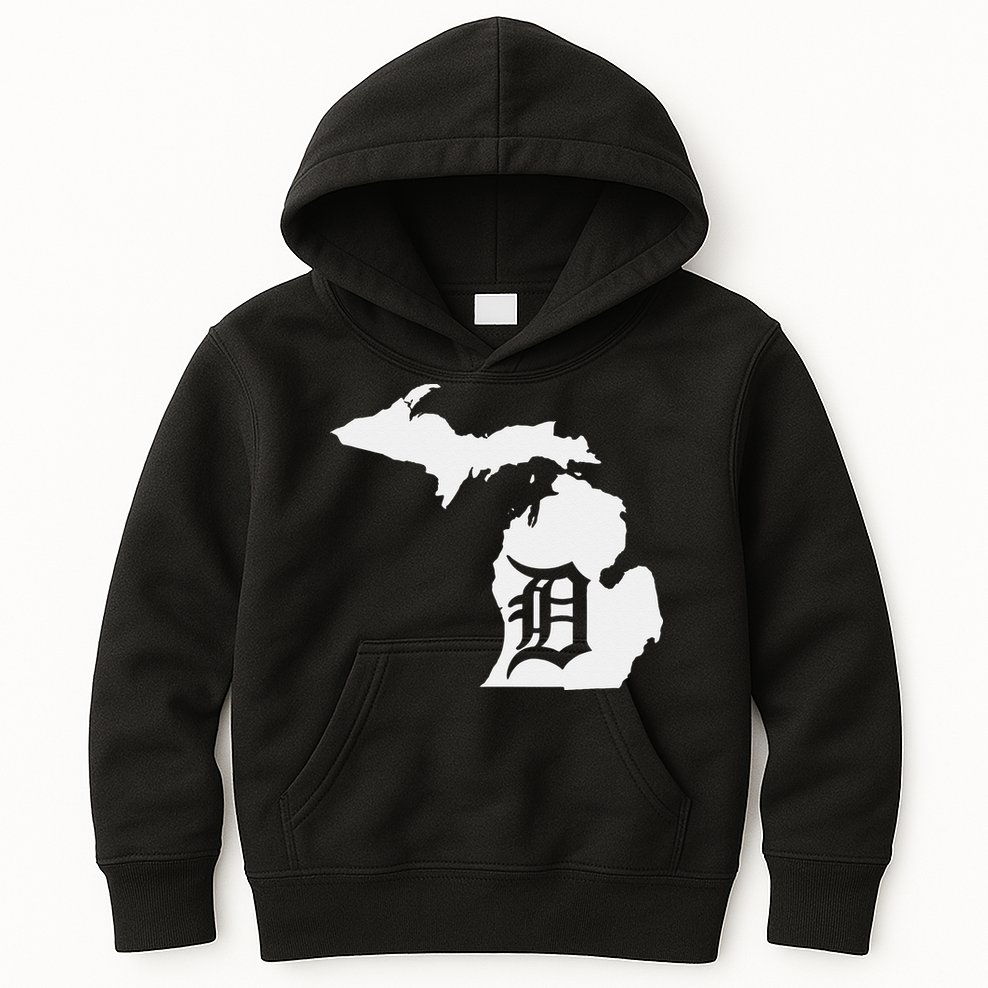 Detroit Michigan State Map Silhouette D United States Kids Hoodie