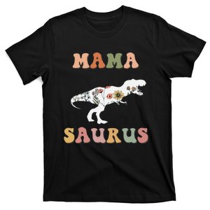 Dinosaur Mama Saurus Family Matching Flower T-Shirt