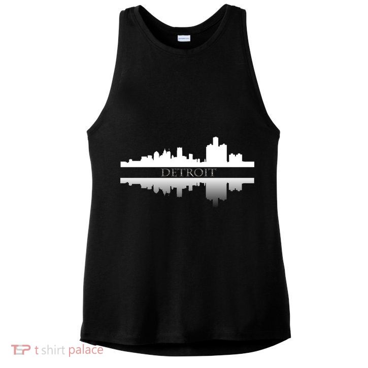 Detroit Mirrored Skyline Ladies PosiCharge Tri-Blend Wicking Tank