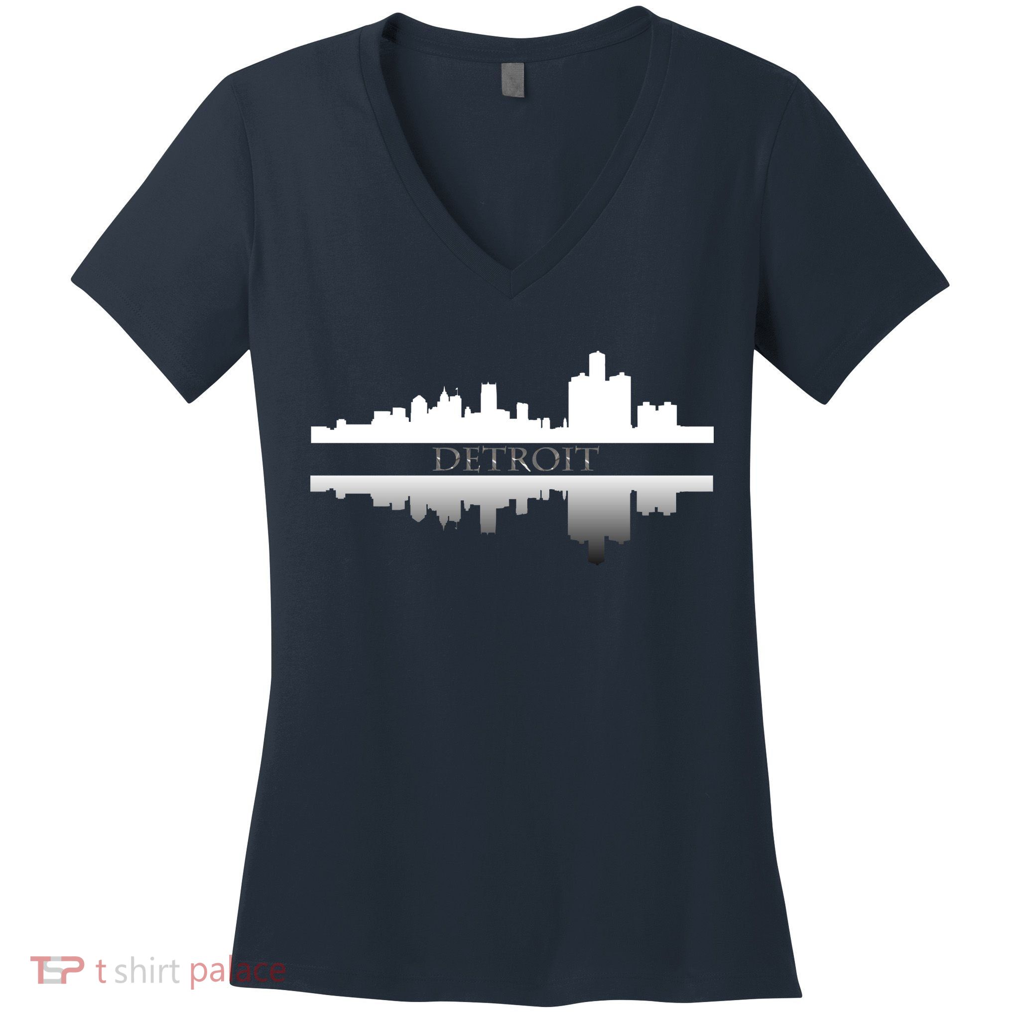 Detroit Mirrored Skyline Women's V-Neck T-Shirt
