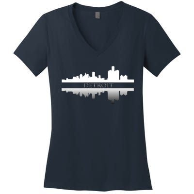 Detroit Mirrored Skyline Women's V-Neck T-Shirt