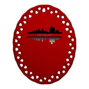 Detroit Mirrored Skyline Ceramic Oval Ornament