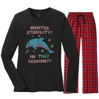 Dolphin Mental Stability In This Economy Women's Long Sleeve Flannel Pajama Set 