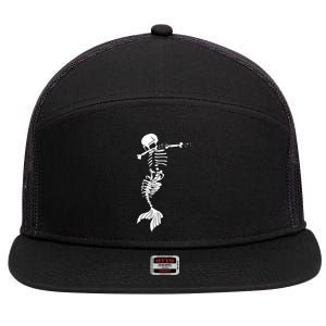 Dabbing Mermaid Skeleton Halloween Creepy Dab Dance Humor Gift 7 Panel Mesh Trucker Snapback Hat