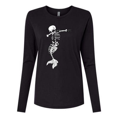 Dabbing Mermaid Skeleton Halloween Creepy Dab Dance Humor Gift Womens Cotton Relaxed Long Sleeve T-Shirt