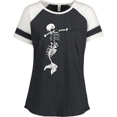 Dabbing Mermaid Skeleton Halloween Creepy Dab Dance Humor Gift Enza Ladies Jersey Colorblock Tee