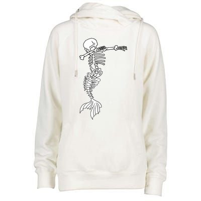 Dabbing Mermaid Skeleton Halloween Creepy Dab Dance Humor Gift Womens Funnel Neck Pullover Hood