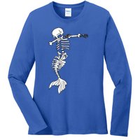 Dabbing Mermaid Skeleton Halloween Creepy Dab Dance Humor Gift Ladies Long Sleeve Shirt