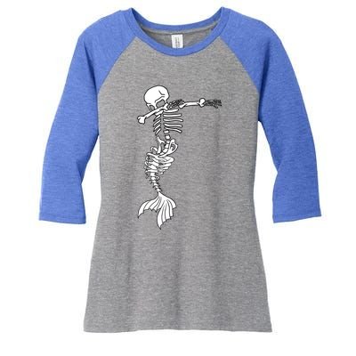 Dabbing Mermaid Skeleton Halloween Creepy Dab Dance Humor Gift Women's Tri-Blend 3/4-Sleeve Raglan Shirt