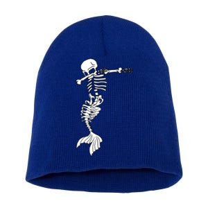 Dabbing Mermaid Skeleton Halloween Creepy Dab Dance Humor Gift Short Acrylic Beanie