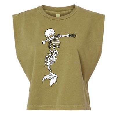 Dabbing Mermaid Skeleton Halloween Creepy Dab Dance Humor Gift Garment-Dyed Women's Muscle Tee