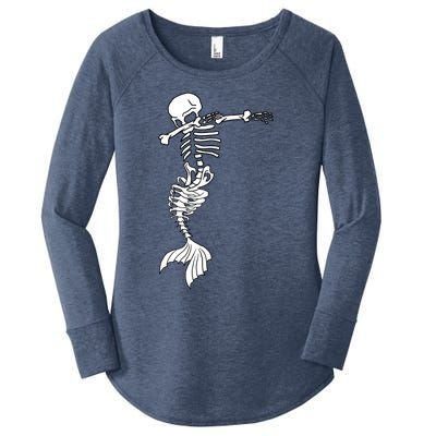 Dabbing Mermaid Skeleton Halloween Creepy Dab Dance Humor Gift Women's Perfect Tri Tunic Long Sleeve Shirt