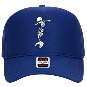 Dabbing Mermaid Skeleton Halloween Creepy Dab Dance Humor Gift High Crown Mesh Back Trucker Hat