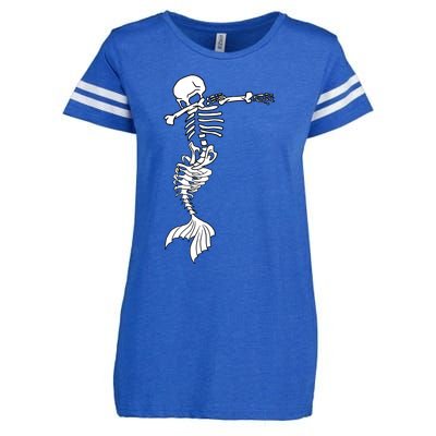 Dabbing Mermaid Skeleton Halloween Creepy Dab Dance Humor Gift Enza Ladies Jersey Football T-Shirt