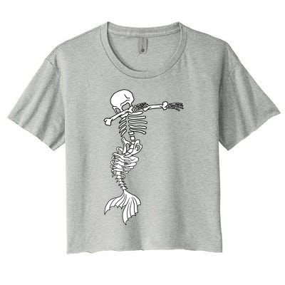 Dabbing Mermaid Skeleton Halloween Creepy Dab Dance Humor Gift Women's Crop Top Tee