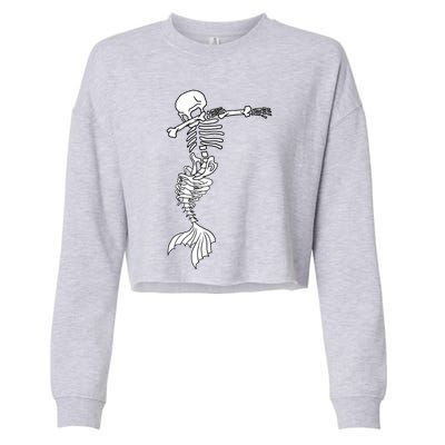 Dabbing Mermaid Skeleton Halloween Creepy Dab Dance Humor Gift Cropped Pullover Crew