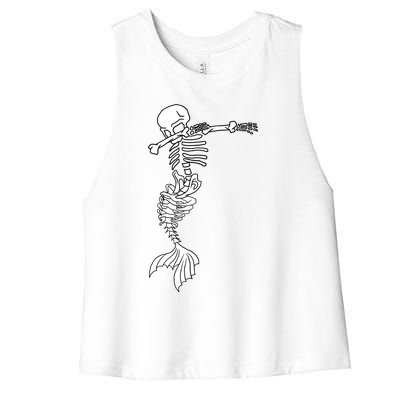 Dabbing Mermaid Skeleton Halloween Creepy Dab Dance Humor Gift Women's Racerback Cropped Tank