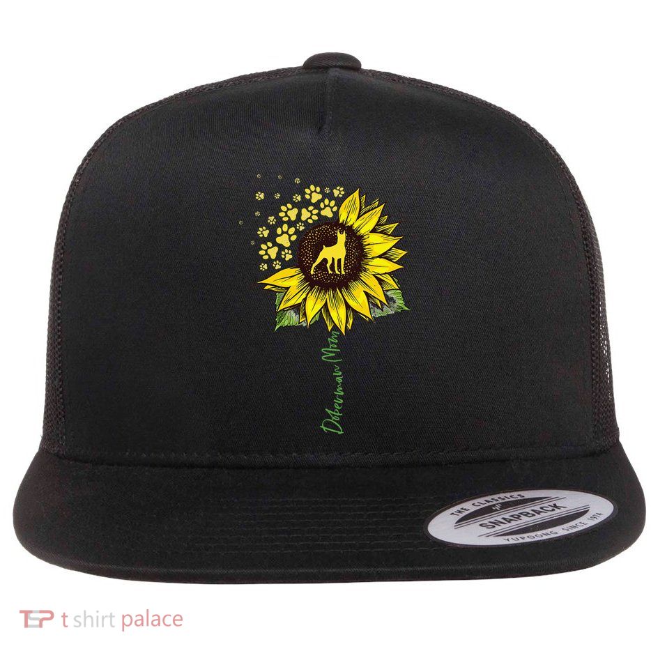 Doberman Mom Sunflower Doberman Pinscher Gifts Dog Mom Mama Flatbill Hat