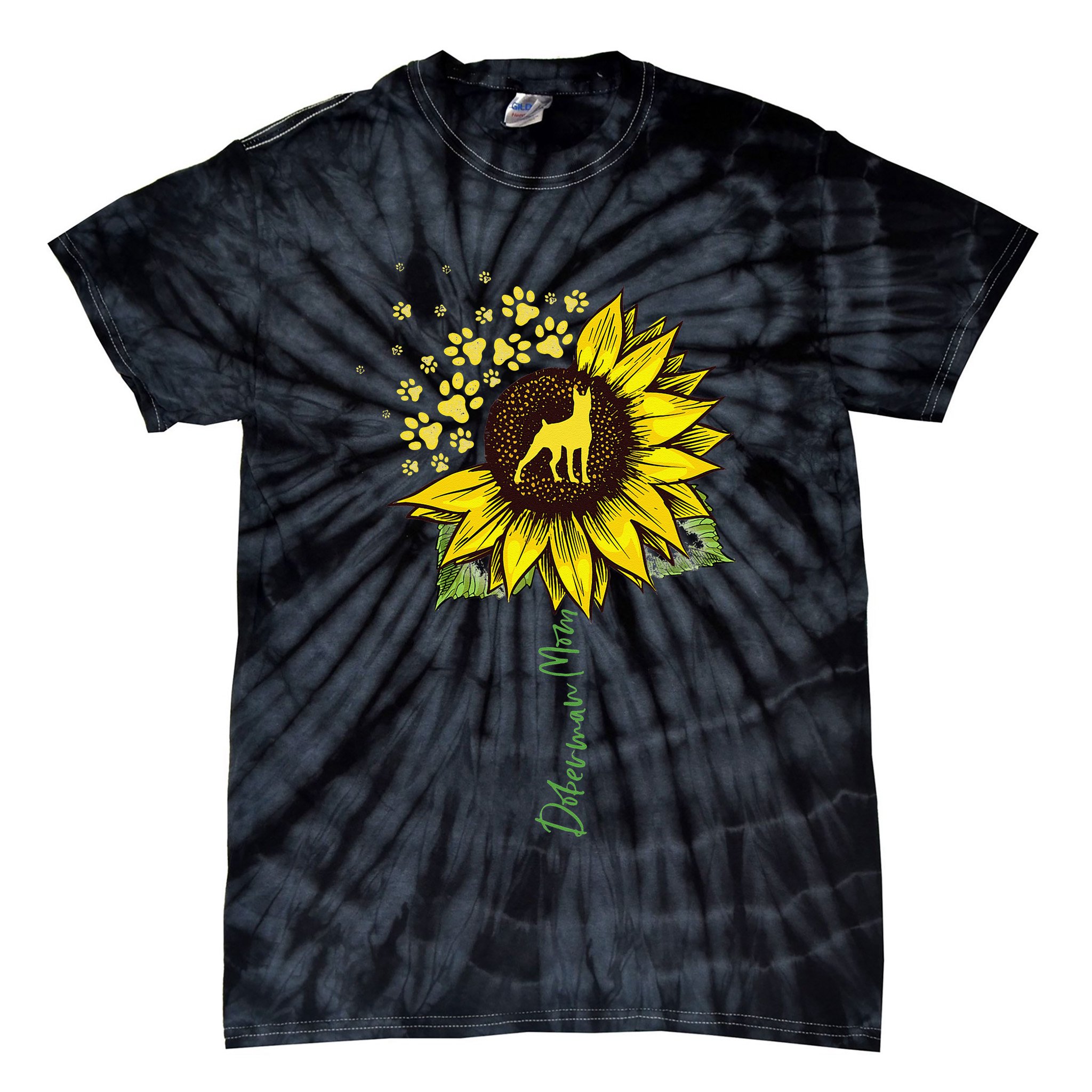 Doberman Mom Sunflower Doberman Pinscher Gifts Dog Mom Mama Tie-Dye T-Shirt