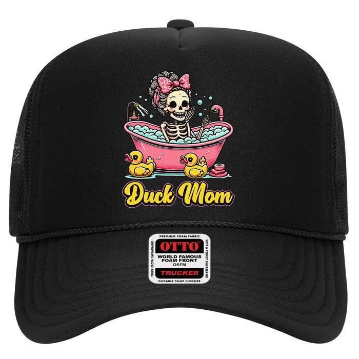 Duck Mom Skeleton Funny Bath Time Halloween High Crown Mesh Back Trucker Hat