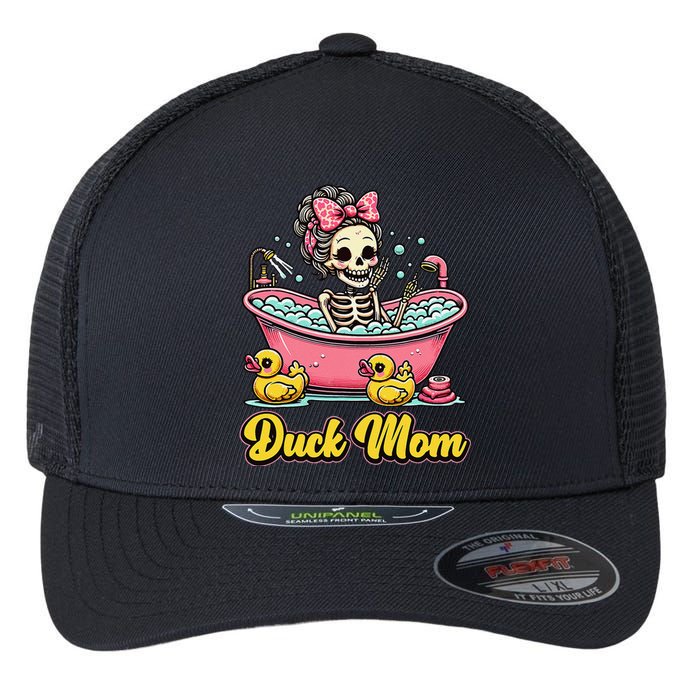 Duck Mom Skeleton Funny Bath Time Halloween Flexfit Unipanel Trucker Cap