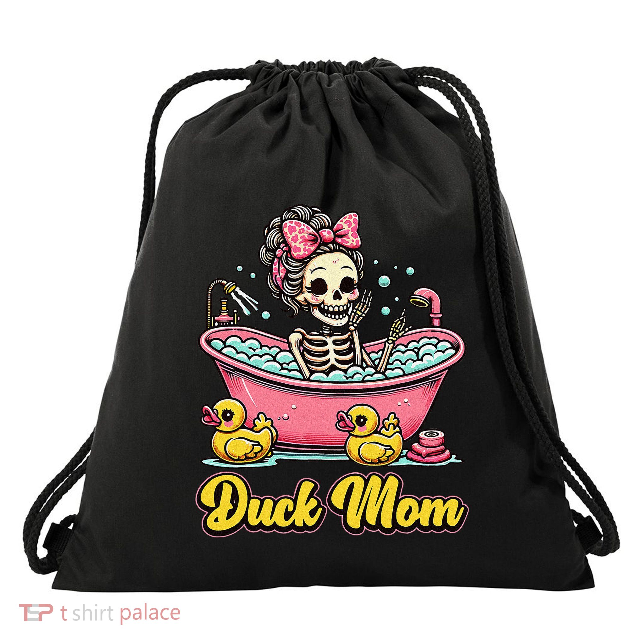 Duck Mom Skeleton Funny Bath Time Halloween Drawstring Bag