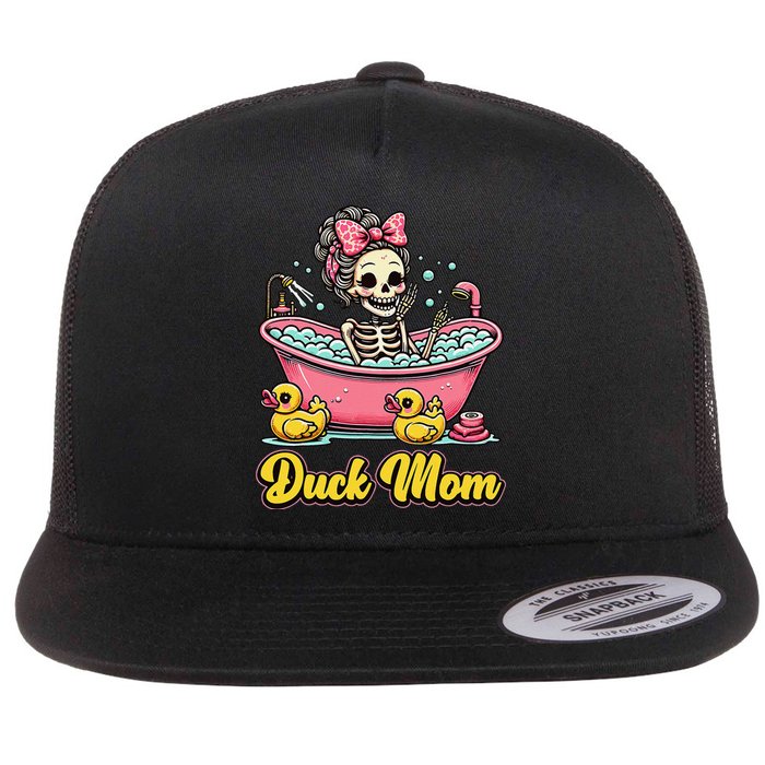 Duck Mom Skeleton Funny Bath Time Halloween Flat Bill Trucker Hat