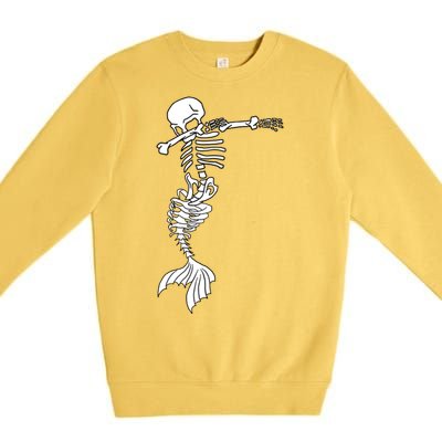 Dabbing Mermaid Skeleton Halloween Creepy Dab Dance Humor Funny Gift Premium Crewneck Sweatshirt