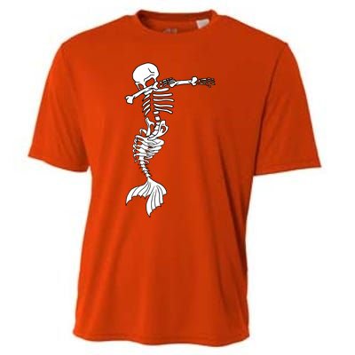 Dabbing Mermaid Skeleton Halloween Creepy Dab Dance Humor Funny Gift Cooling Performance Crew T-Shirt