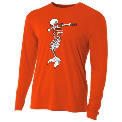 Dabbing Mermaid Skeleton Halloween Creepy Dab Dance Humor Funny Gift Cooling Performance Long Sleeve Crew