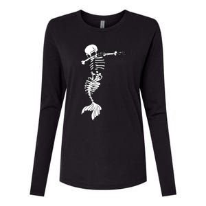 Dabbing Mermaid Skeleton Halloween Creepy Dab Dance Humor Funny Gift Womens Cotton Relaxed Long Sleeve T-Shirt