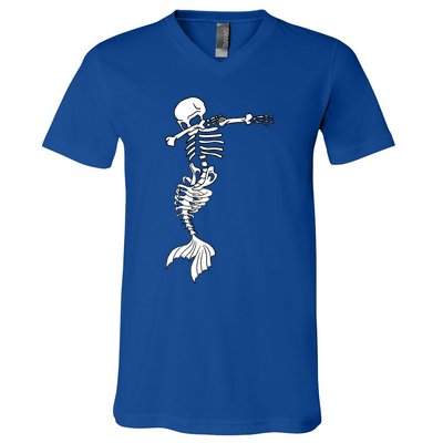 Dabbing Mermaid Skeleton Halloween Creepy Dab Dance Humor Funny Gift V-Neck T-Shirt