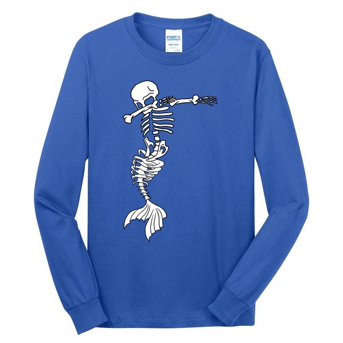 Dabbing Mermaid Skeleton Halloween Creepy Dab Dance Humor Funny Gift Tall Long Sleeve T-Shirt