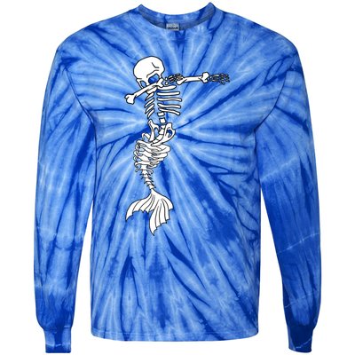 Dabbing Mermaid Skeleton Halloween Creepy Dab Dance Humor Funny Gift Tie-Dye Long Sleeve Shirt